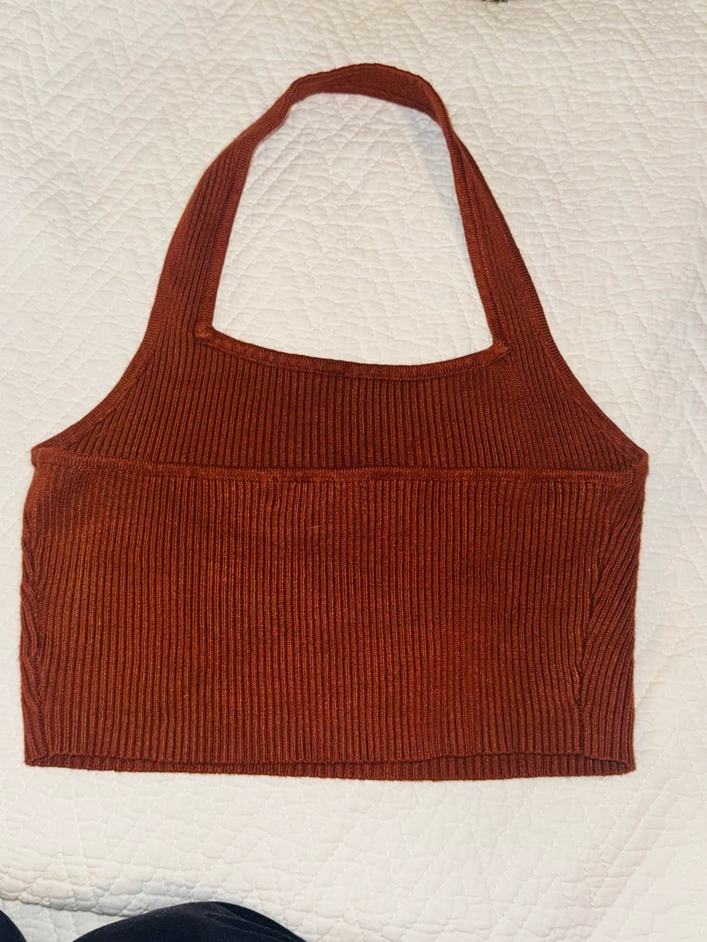 👑 Size Small SHEIN Ribbed Halter Crop Top - Rust Brown - Picture 2 of 8
